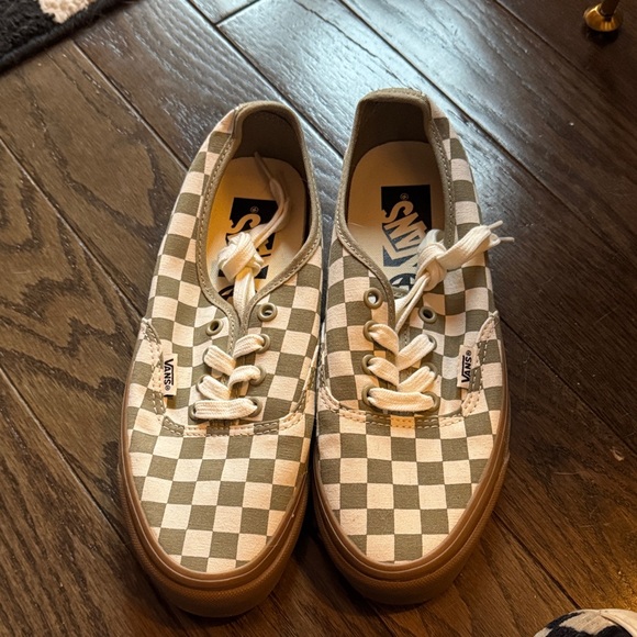 Vans Shoes - Vans Checkered Sneakers - Sage Green and White